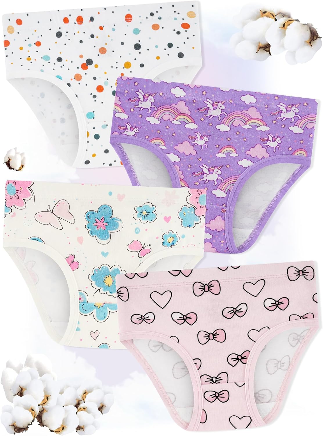 Girls' Underwear,Soft Cotton Tagless Panties for Toddlers' & Little Kids' Comfort,Breathable