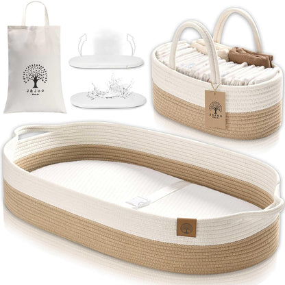 J&JOO Baby Changing Basket includes Diaper Caddy - Breathable & Waterproof Dual-Cover, Portable