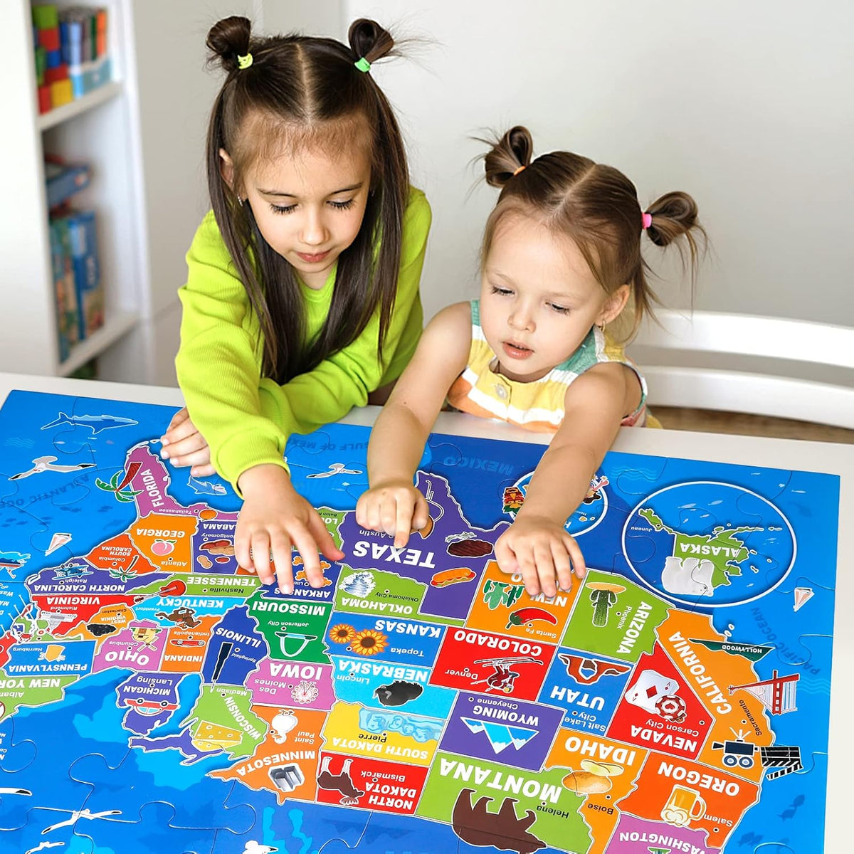 Jumbo Floor Puzzle for Kids,USA Map Puzzle Jigsaw Geography Puzzles,70 Piece US Map 50 States with