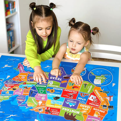 Jumbo Floor Puzzle for Kids,USA Map Puzzle Jigsaw Geography Puzzles,70 Piece US Map 50 States with