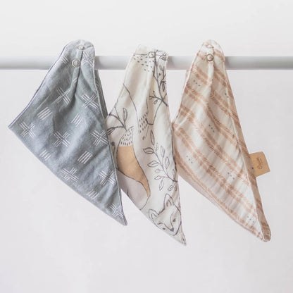Crane Baby Bandana Bibs, Soft Muslin Adjustable Absorbent Bib Set, 3 Pack, 100% Cotton, Woodland