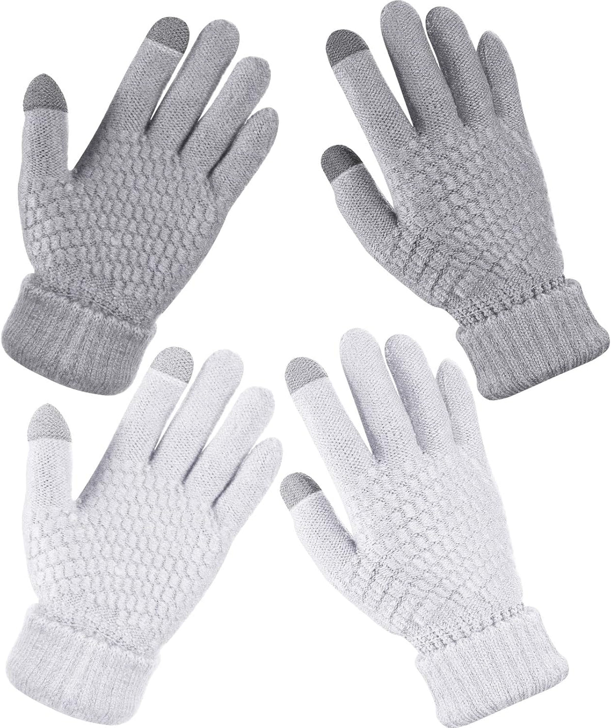 Geyoga 2 Pairs Women's Winter Touch Screen Gloves Soft Warm Fleece Lined Knit Elastic Cuff Winter