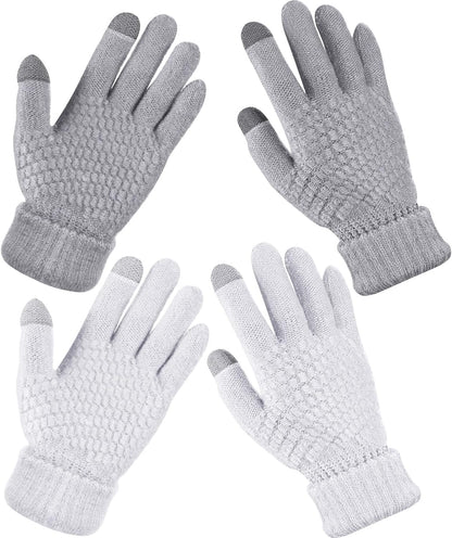 Geyoga 2 Pairs Women's Winter Touch Screen Gloves Soft Warm Fleece Lined Knit Elastic Cuff Winter