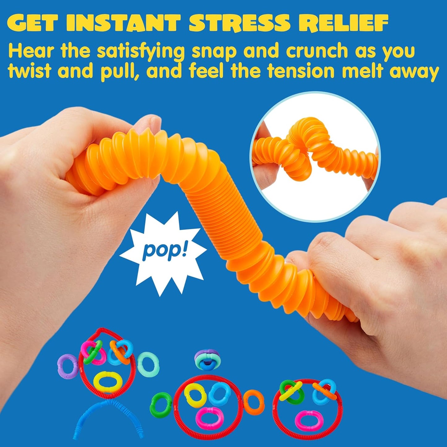 JOYIN 36 Pack Pop Tubes, Sensory Toys（Small） Fidget Tubes Party Favors - 9 Colors, Connectable and