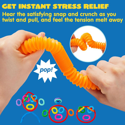 JOYIN 36 Pack Pop Tubes, Sensory Toys（Small） Fidget Tubes Party Favors - 9 Colors, Connectable and