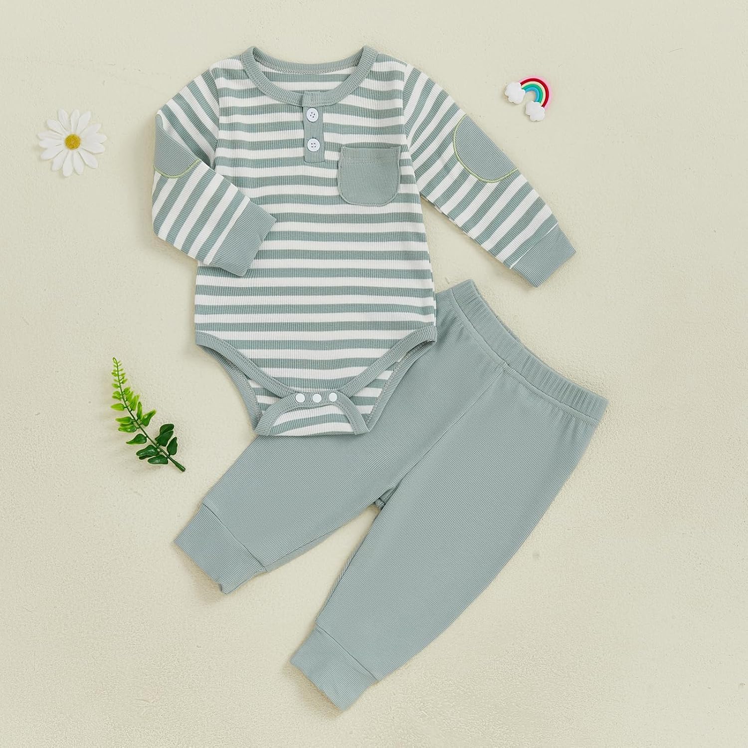 fhutpw Baby Boy Clothes 3 6 12 18 Months Ribbed Knitted Long Sleeve Romper and Pants Sets Newborn