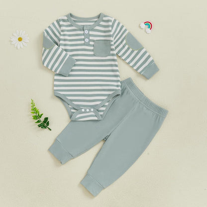 fhutpw Baby Boy Clothes 3 6 12 18 Months Ribbed Knitted Long Sleeve Romper and Pants Sets Newborn