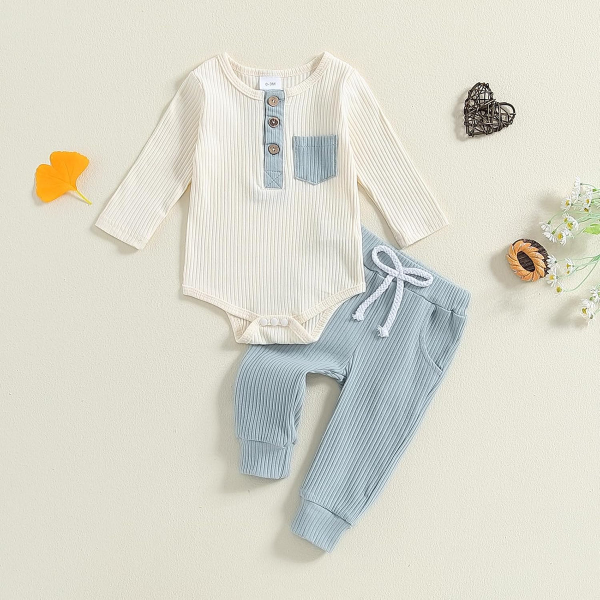 fhutpw Baby Boy Clothes 3 6 12 18 Months Ribbed Knitted Long Sleeve Romper and Pants Sets Newborn