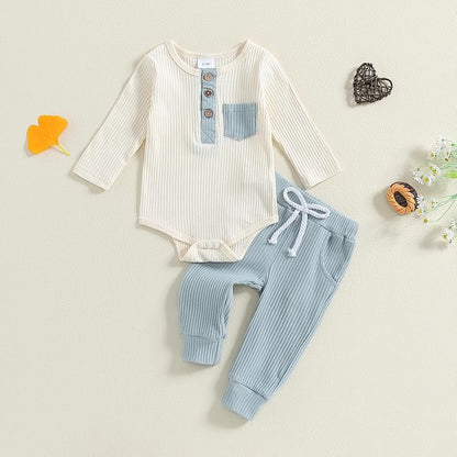 fhutpw Baby Boy Clothes 3 6 12 18 Months Ribbed Knitted Long Sleeve Romper and Pants Sets Newborn