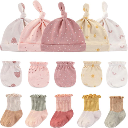 Baby Hats Mittens and Socks Set Cotton Newborn Hat Beanie Soft Infant Girls Boys Caps Gloves 0-6