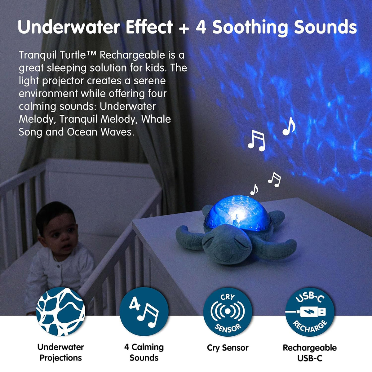 Cloud b Ocean Projector Nightlight with 2 White Noises & 2 Soothing Sounds | Adjustable Settings |