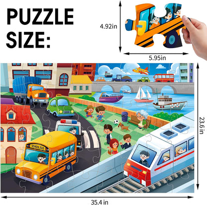 Jumbo Floor Puzzle for Kids,City Transportation Jigsaw Large Puzzles,48 Piece City Life Vehicle
