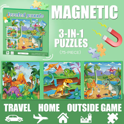 Magnetic Puzzles for Toddlers 3-5 , 75-Pieces Travel Toys , Dinosaur Puzzles Ages 4-6, Educational
