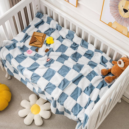 Fleece Baby Blanket for Boys 3D Checkerboard Design, Warm Cozy and Fluffy Infant Newborn Toddler