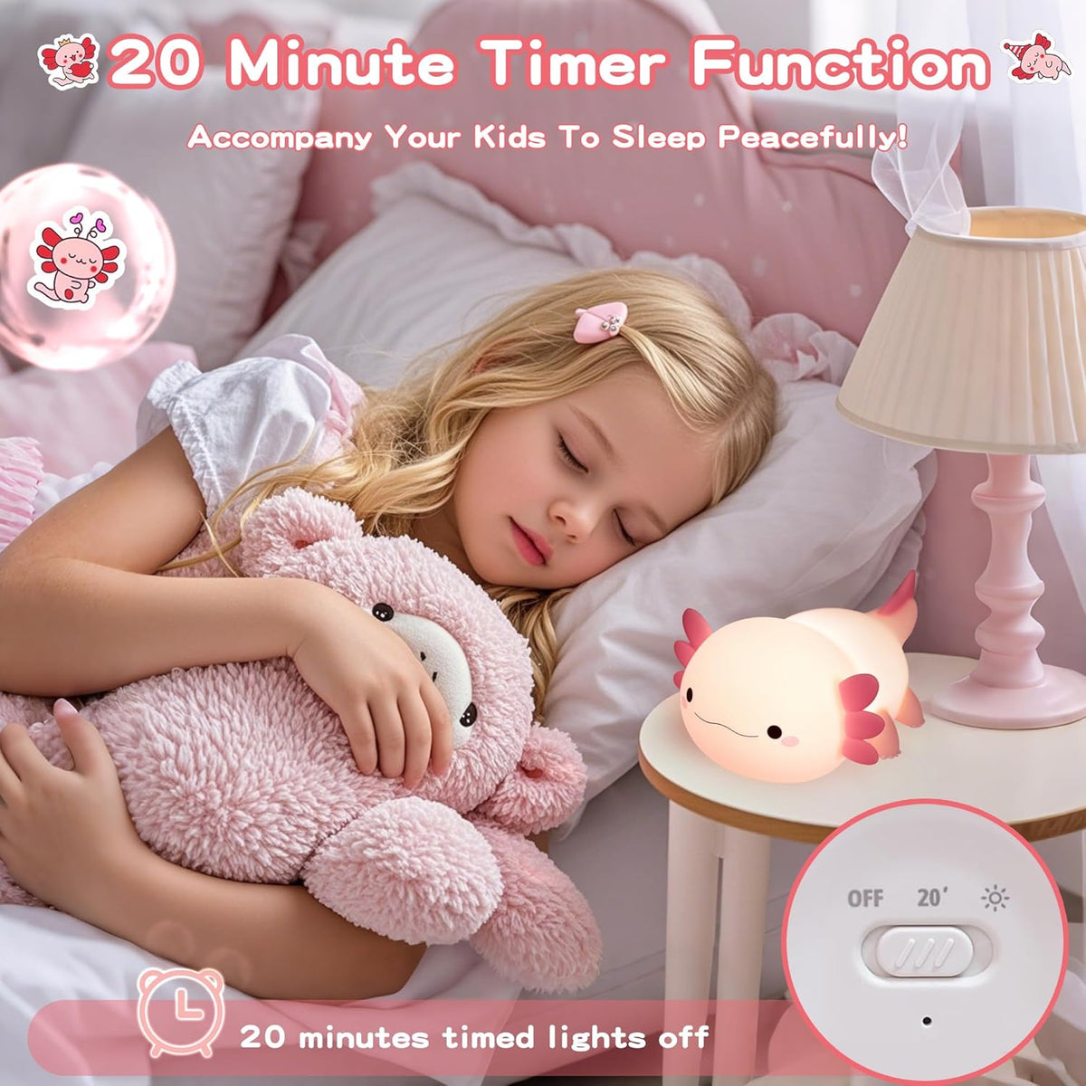 Axolotl Lamp,Cute Axolotl Night Light,Dimmable Silicone Animal Nursery Night Light,Adorable