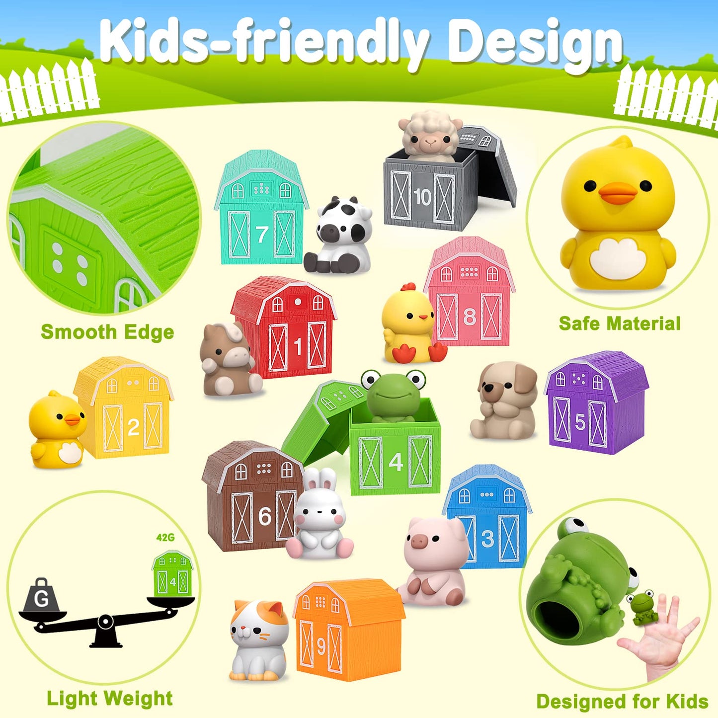 Learning Toys for 1,2,3 Year Old Toddlers, 20Pcs Farm Animals Toys Montessori Counting, Matching &