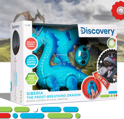 Discovery Kids Siberia, The Frost-Breathing RC Dragon with Smoke Breath, Walking, Wing Flapping &