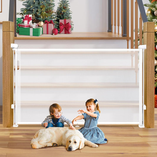 Retractable Baby Gates Dog Gate for Stairs, 55" Wide Mesh Baby Gate Pet Gate for The House, 34"