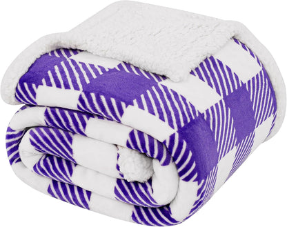 Touchat Sherpa Plaid Twin Blanket 60" X 70", Fuzzy Fluffy Soft Cozy Throw Blanket, Twin Size Plush