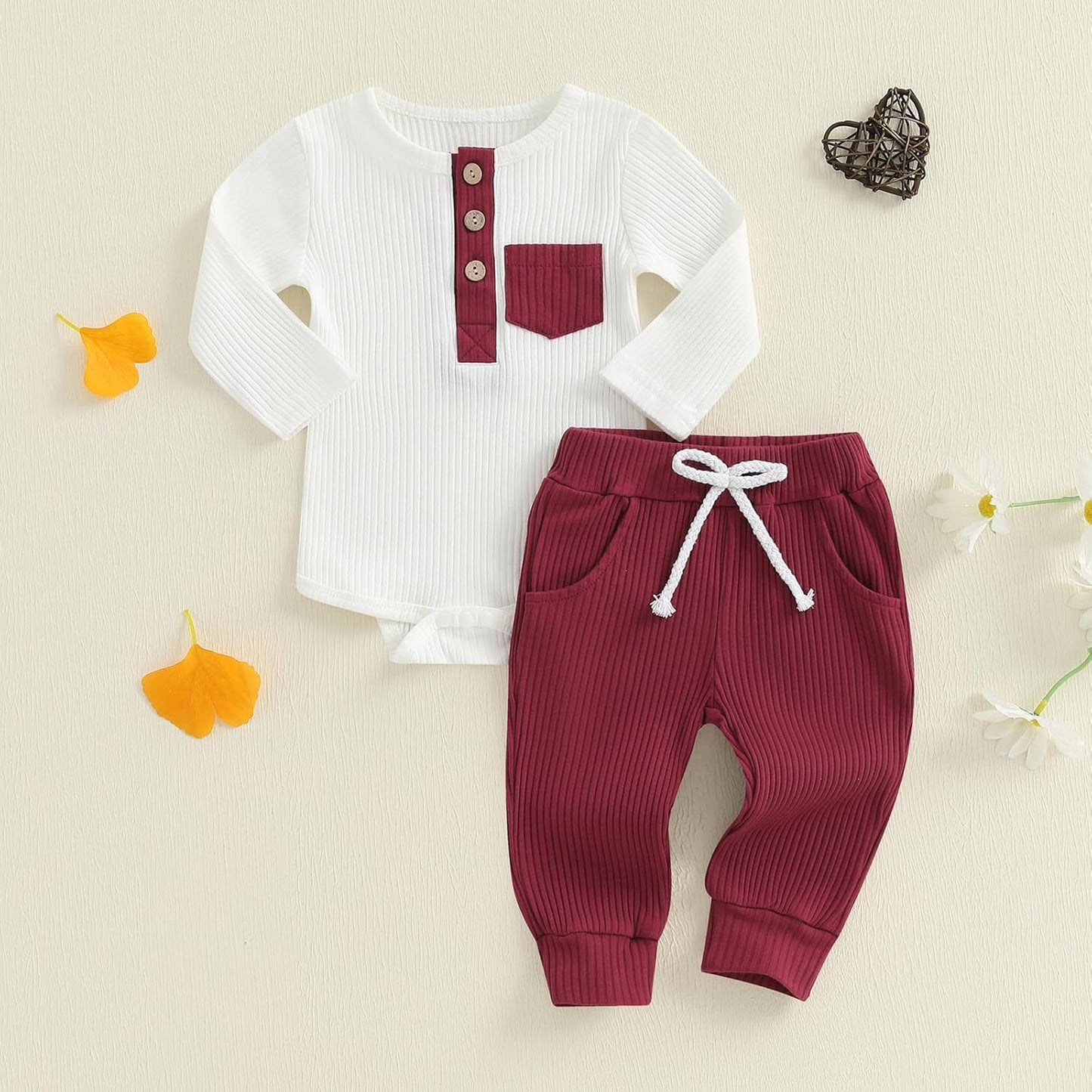 fhutpw Baby Boy Clothes 3 6 12 18 Months Ribbed Knitted Long Sleeve Romper and Pants Sets Newborn