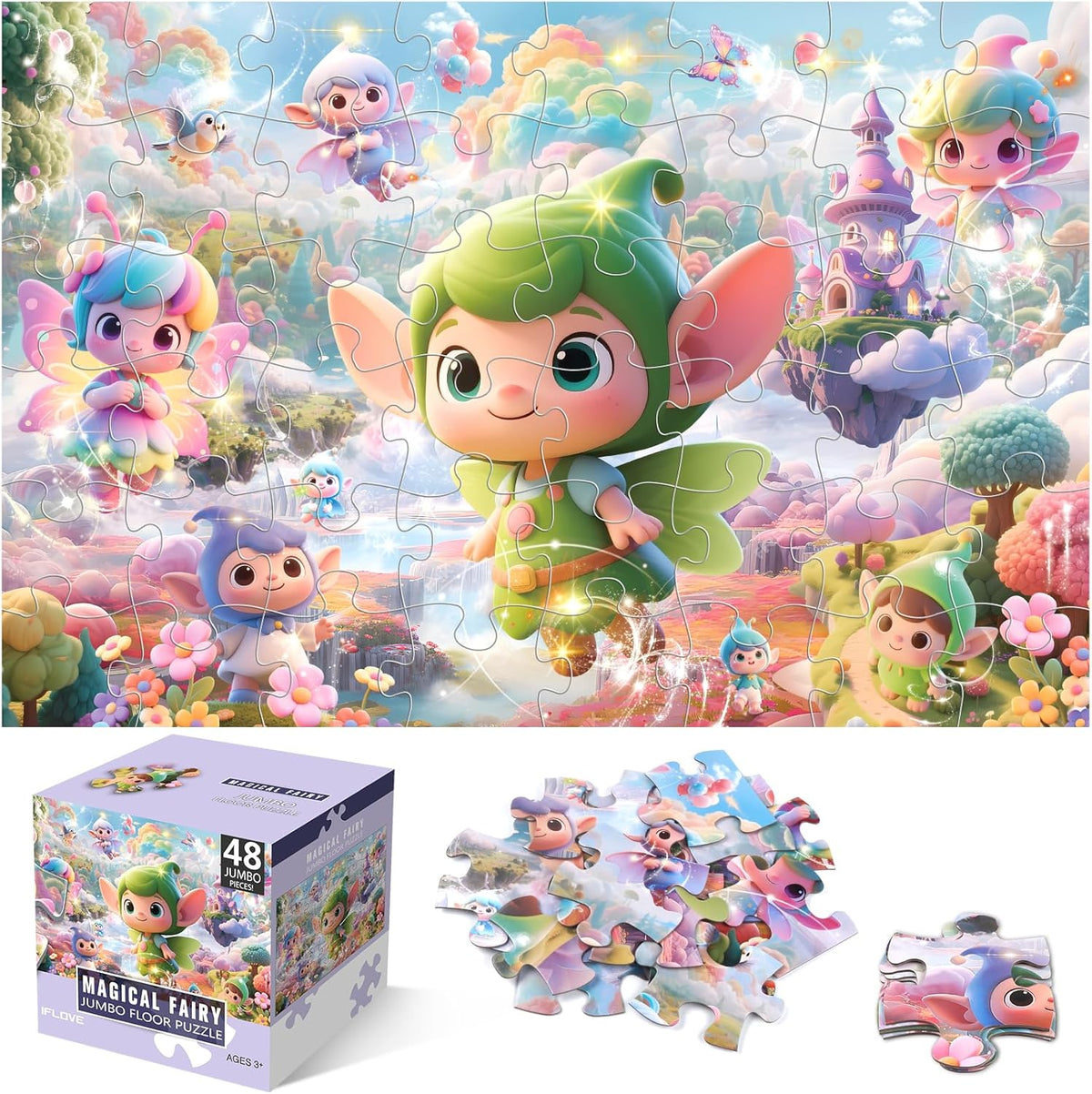Jumbo Floor Puzzle for Kids,48 Piece Fairy Large Jigsaw Puzzles for Toddler Ages 3-5,Preschool