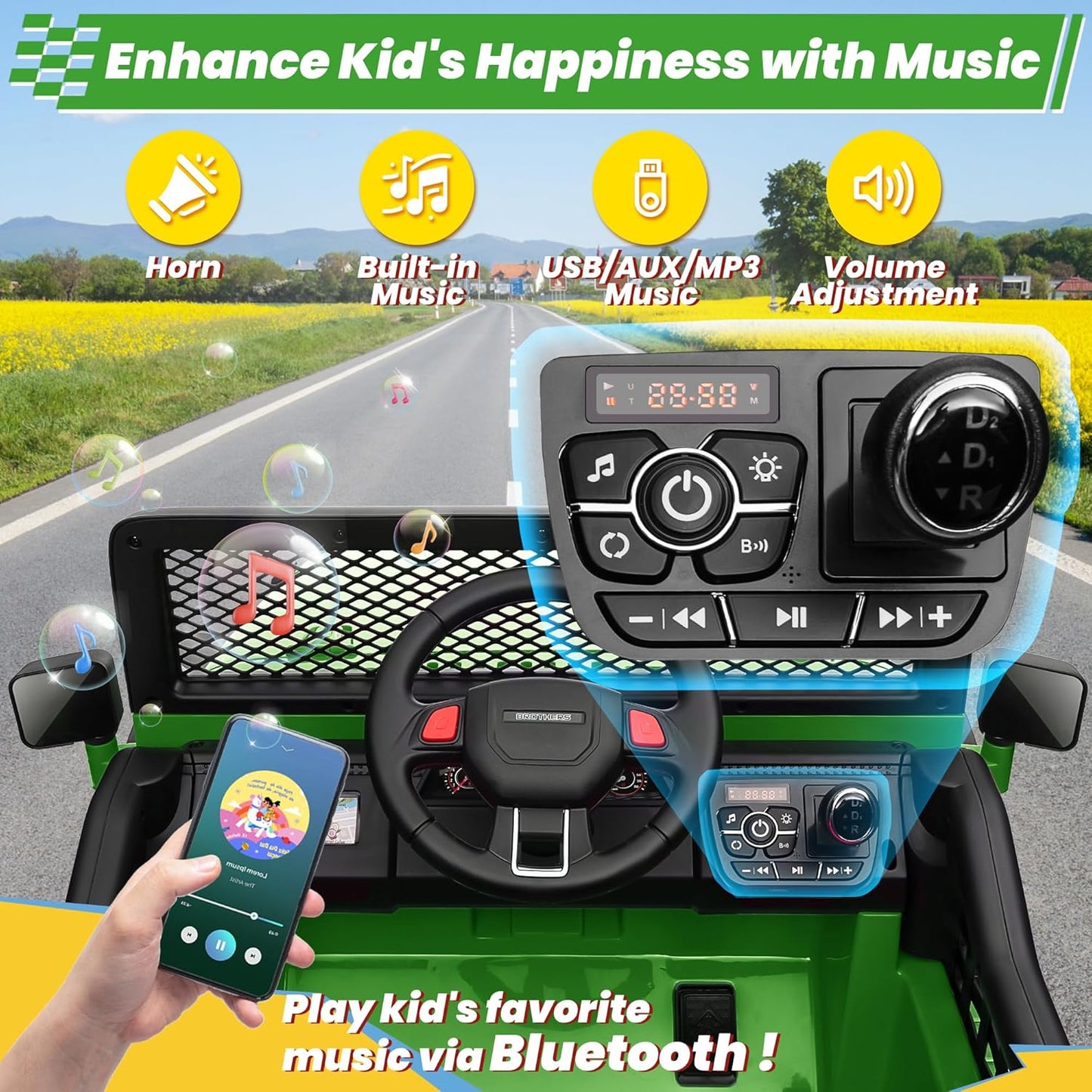 24V 4WD Ride on Truck Car w/800W Motors, Gift Flower, Remote Control, 2 Seaters, Light Bar, 3
