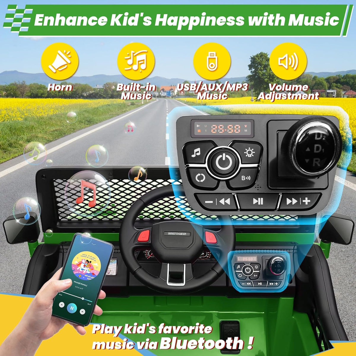 24V 4WD Ride on Truck Car w/800W Motors, Gift Flower, Remote Control, 2 Seaters, Light Bar, 3