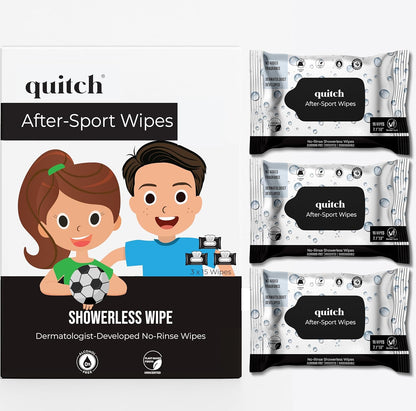 Quitch After-Sport Wipe Unscented Shower-Free Cloth for Kids & Baby, Rinse-Free Body-Wipe