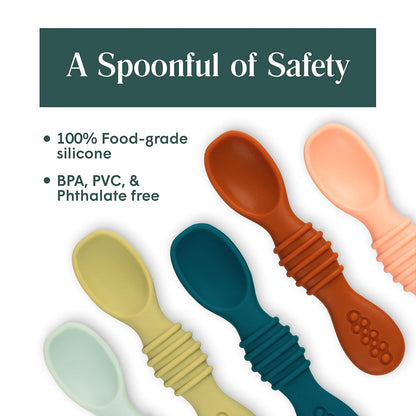 Simka Rose Silicone Baby Spoons Self Feeding (6 Pack)- First Stage Infant Spoons for Babies &