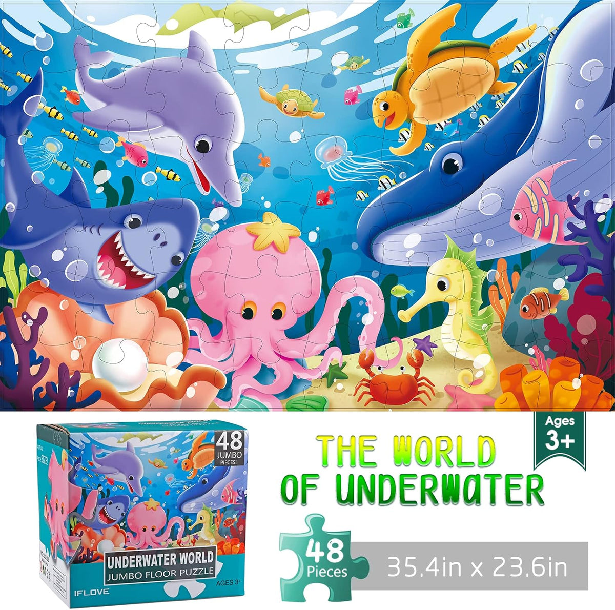 Jumbo Floor Puzzle for Kids Underwater Jigsaw Large Puzzles 48 Piece for Toddler Children Learning