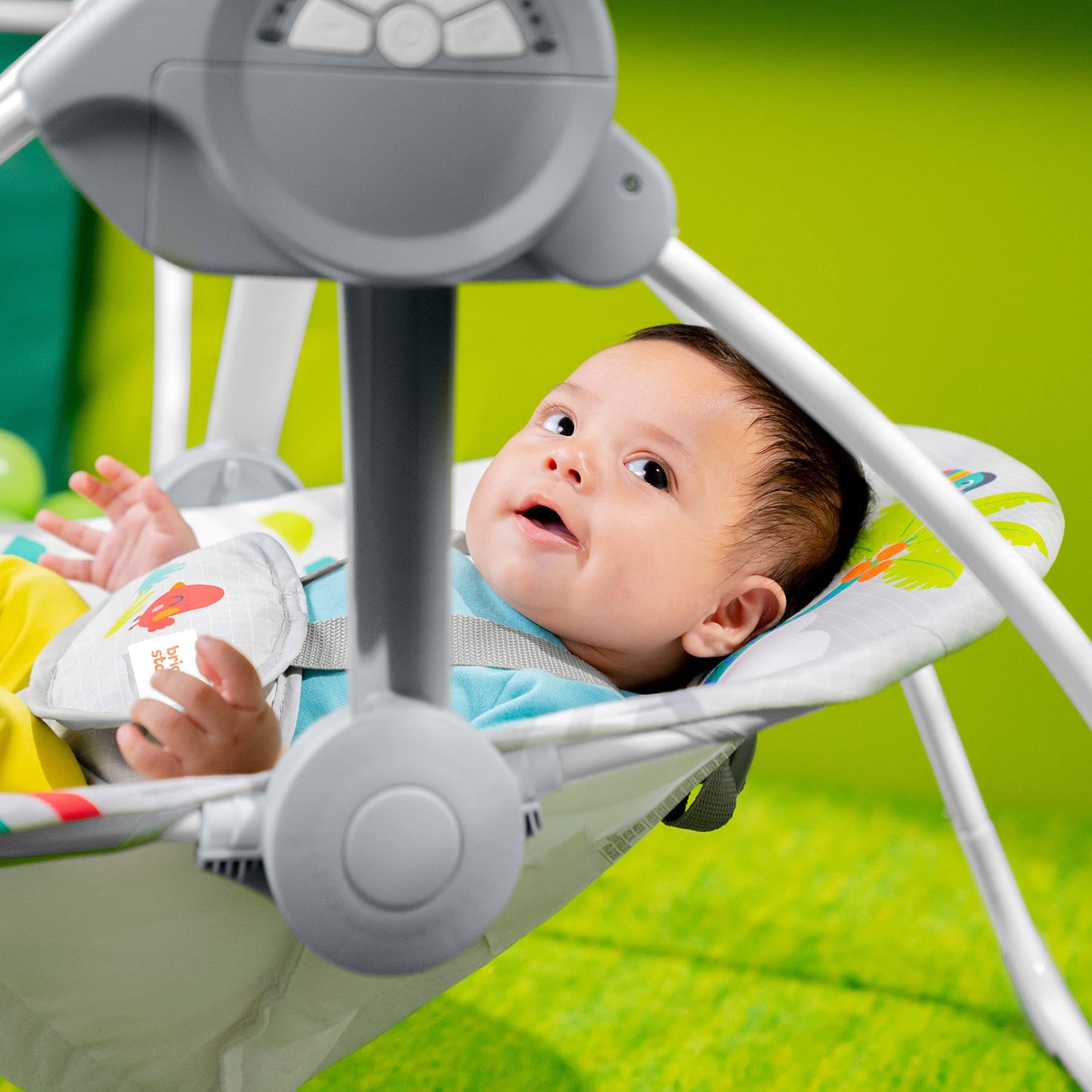 Bright Starts Playful Paradise Portable Compact Automatic Baby Swing with Music, Unisex, Newborn +