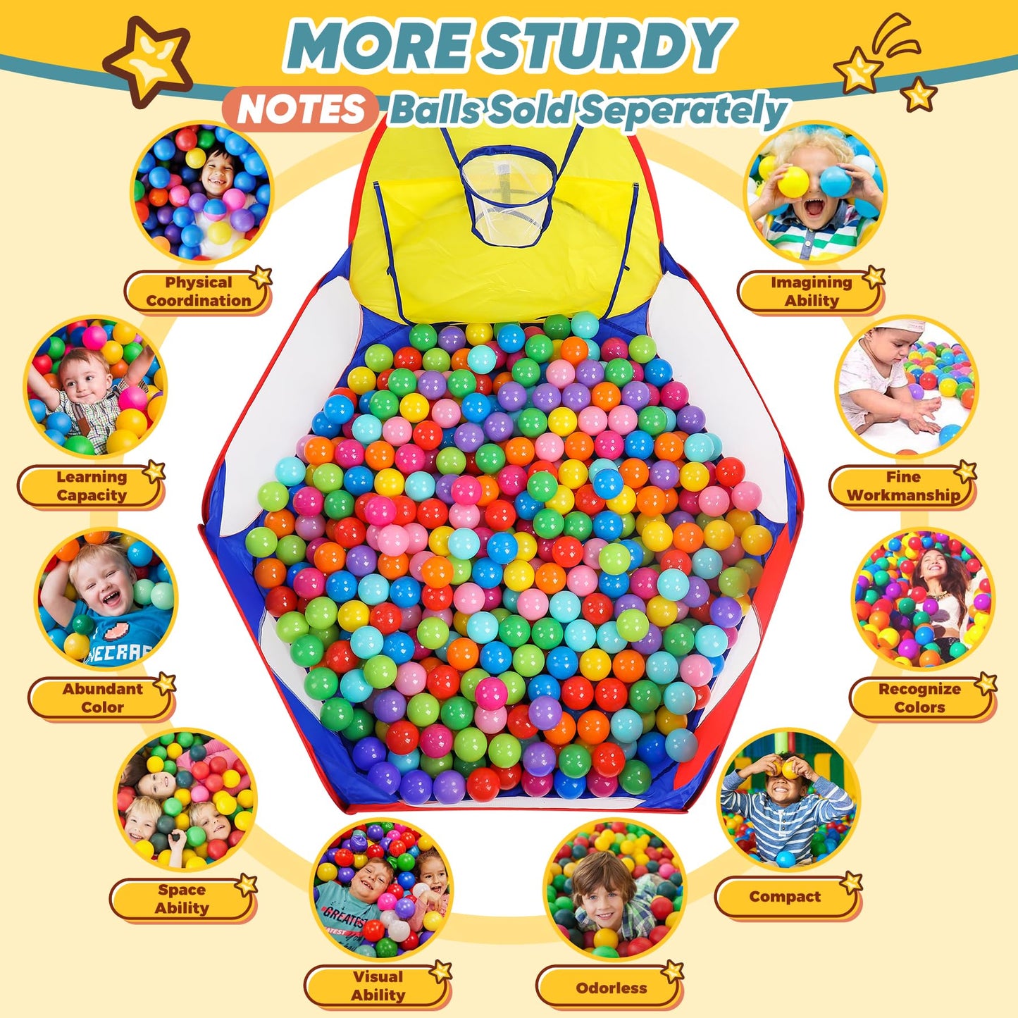 Eocolz Kids Ball Pit Large Pop Up Childrens Ball Pits Tent for Toddlers Playhouse Baby Crawl
