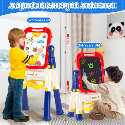 Easel for Kids Toys, Double-Sided Magnetic Chalk Board & Dry Erase Board