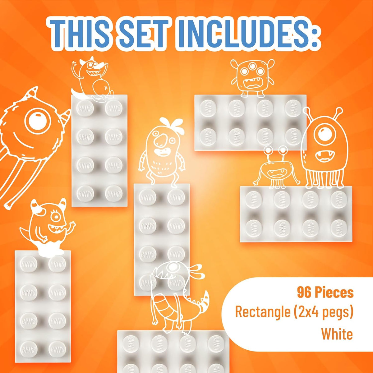 Strictly Briks Classic Bricks Starter Kit – 96 White 2x4 Building Blocks – Creative Set for Kids