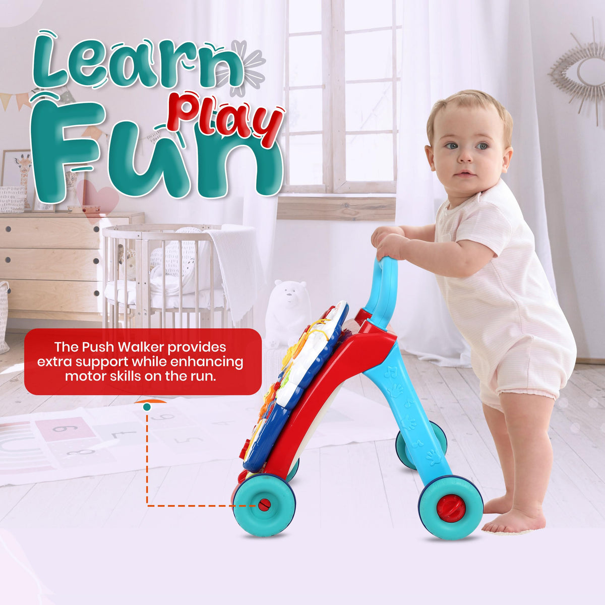 Baby Push Walker, 3-in-1 Baby Walker, Blue - YOLAY