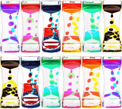 Liquid Motion Bubbler Sensory Toys, 12 Pack Liquid Timer Desktop Colorful Hourglass Liquid Bubbler