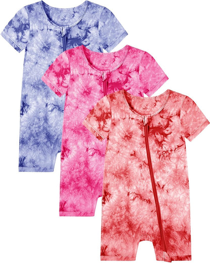 Jimonda Baby Girl Boys Rayon From Bamboo Pajamas 3 Pack Short Sleeve Footless Romper 2 Way Zipper