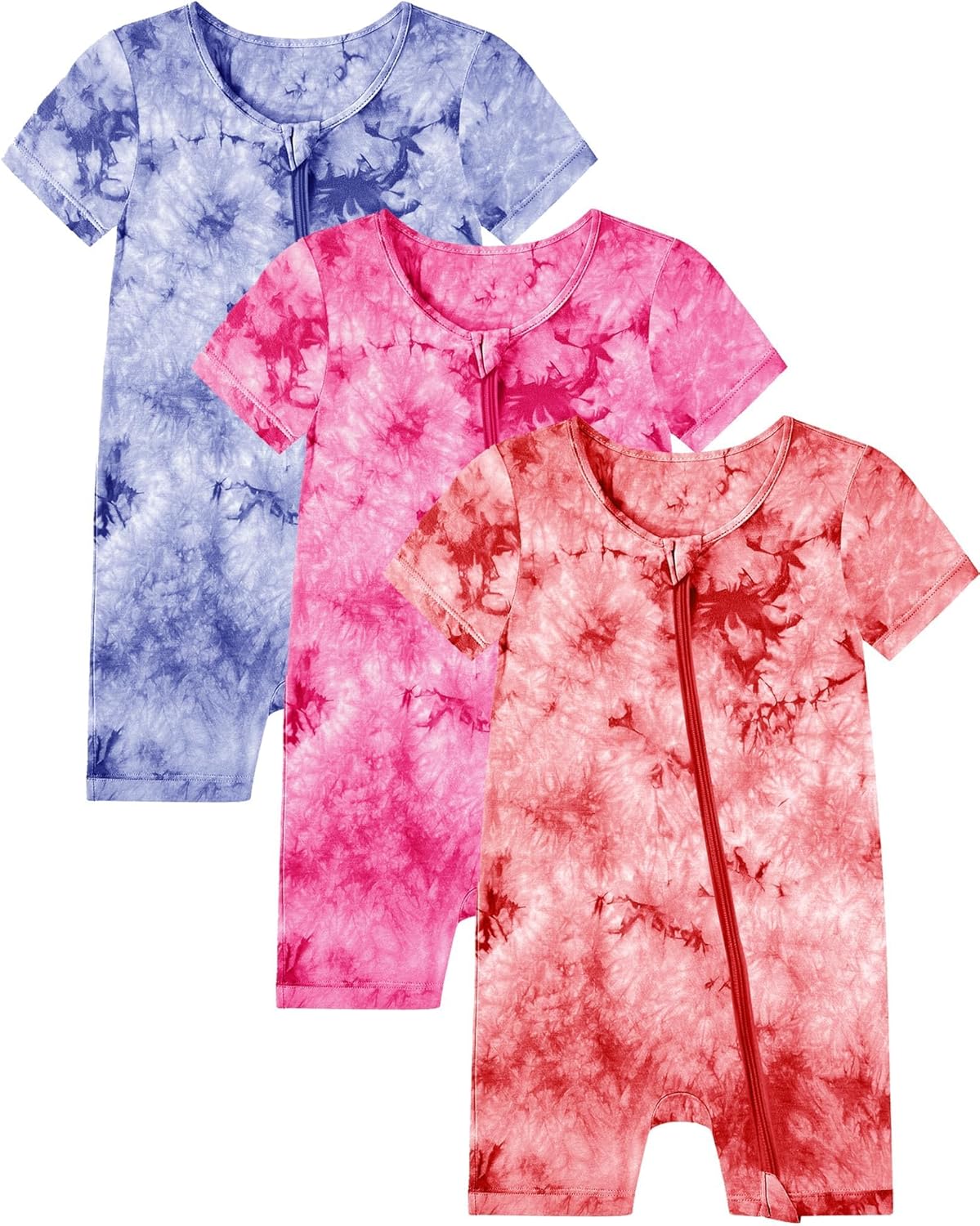 Jimonda Baby Girl Boys Rayon From Bamboo Pajamas 3 Pack Short Sleeve Footless Romper 2 Way Zipper