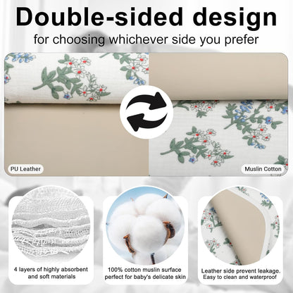 Baby Diaper Changing Pad, 19.7"x25.6" Waterproof Changing Pad Liners with 100% Muslin Cotton Front