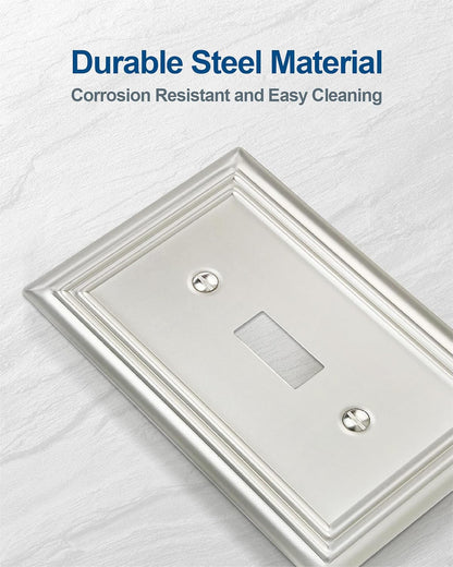 4-Pack Single Toggle Wall Plate, Metal Switch Plate Cover, Satin Nickel Light Switch Cover