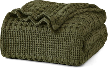 PHF 100% Cotton Waffle Weave Blanket Queen Size, Soft Lightweight Breathable Cozy Summer Blankets