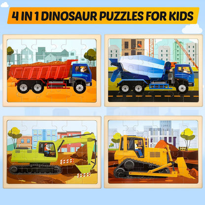 Wooden Vehicle Puzzles for Kids Age 3 4 5 Year Old, 4 Pack 24 Pcs Montessori Toddler Jigsaw Puzzles