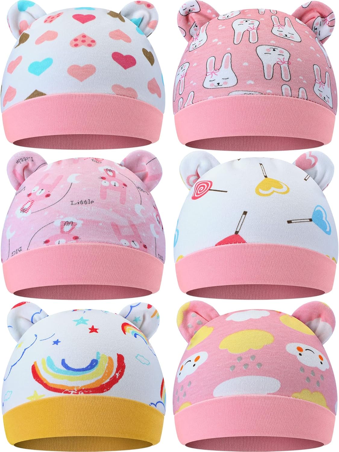 Geyoga 6 Pieces Newborn Baby Hat Bear Ears Infant Caps Baby Boy Girl Toddler Hats Infant Beanie