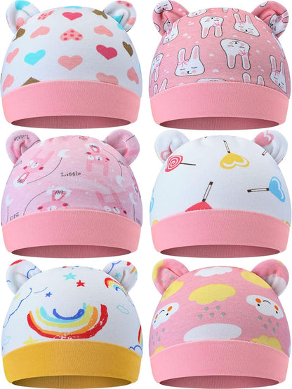 Geyoga 6 Pieces Newborn Baby Hat Bear Ears Infant Caps Baby Boy Girl Toddler Hats Infant Beanie