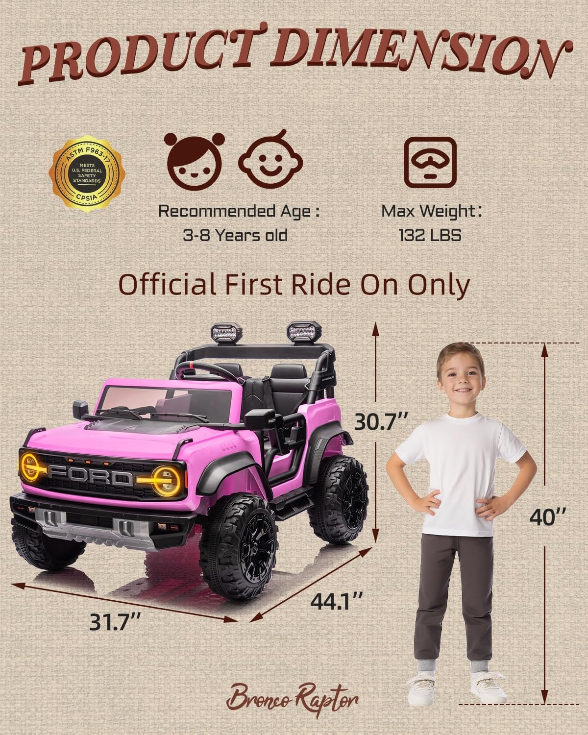 24V Ride on Toys for Big Kids, Licensed Ford Bronco Raptor 2 Seater Ride on Cars with Remote