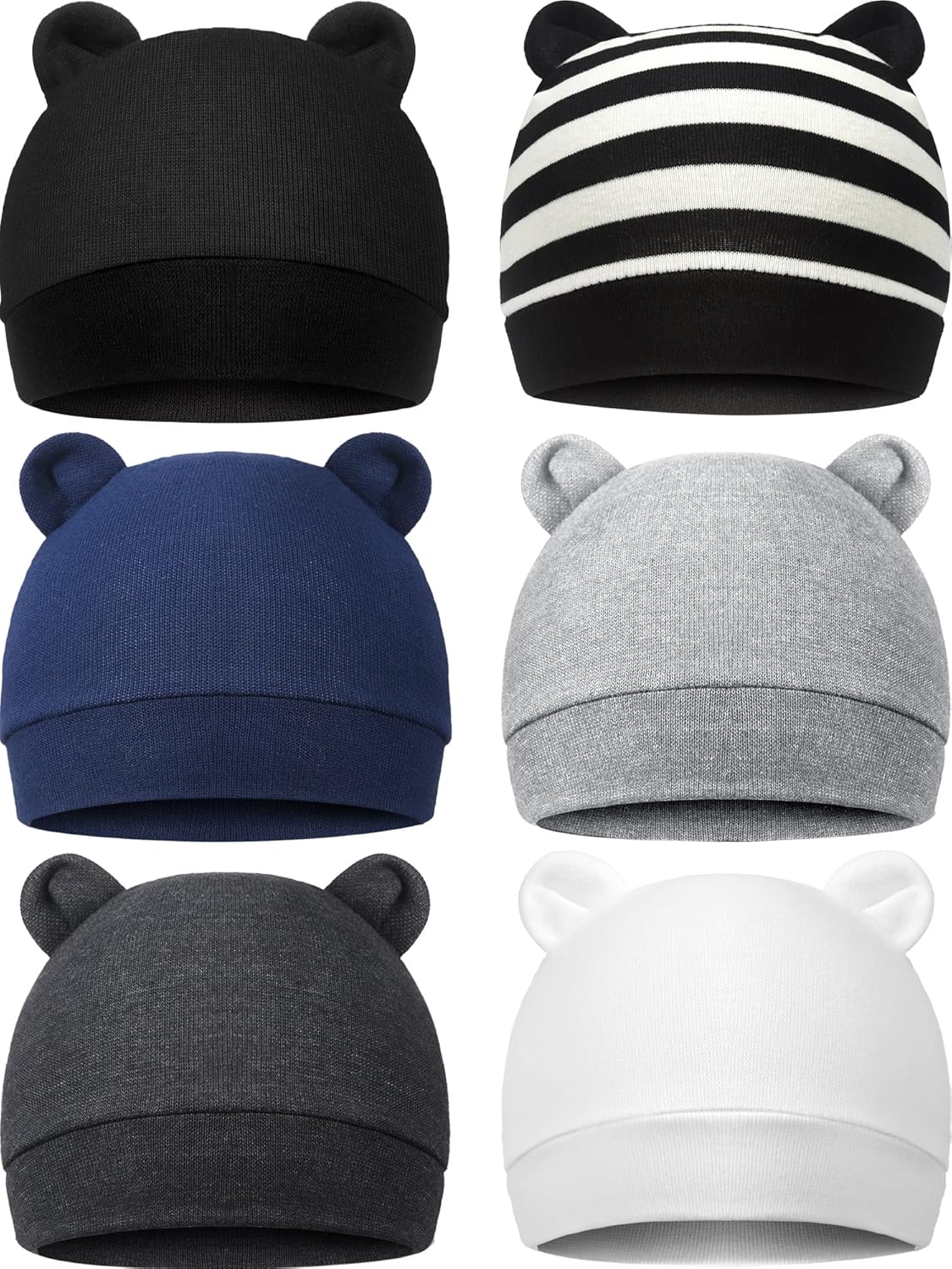 Geyoga 6 Pieces Newborn Baby Hat Bear Ears Infant Caps Baby Boy Girl Toddler Hats Infant Beanie