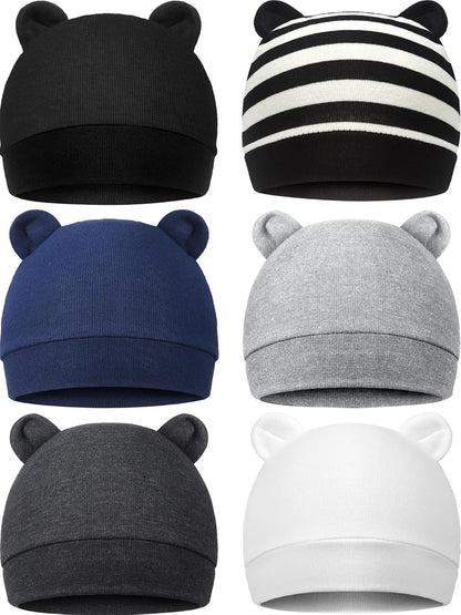 Geyoga 6 Pieces Newborn Baby Hat Bear Ears Infant Caps Baby Boy Girl Toddler Hats Infant Beanie