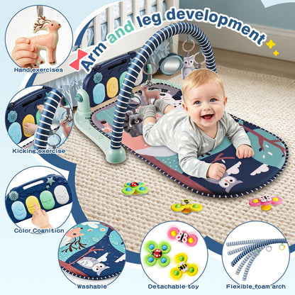 Joryuek Baby Play Mat, Tummy Time Mat with Piano Music and Lights, Baby Activity Play Gym with