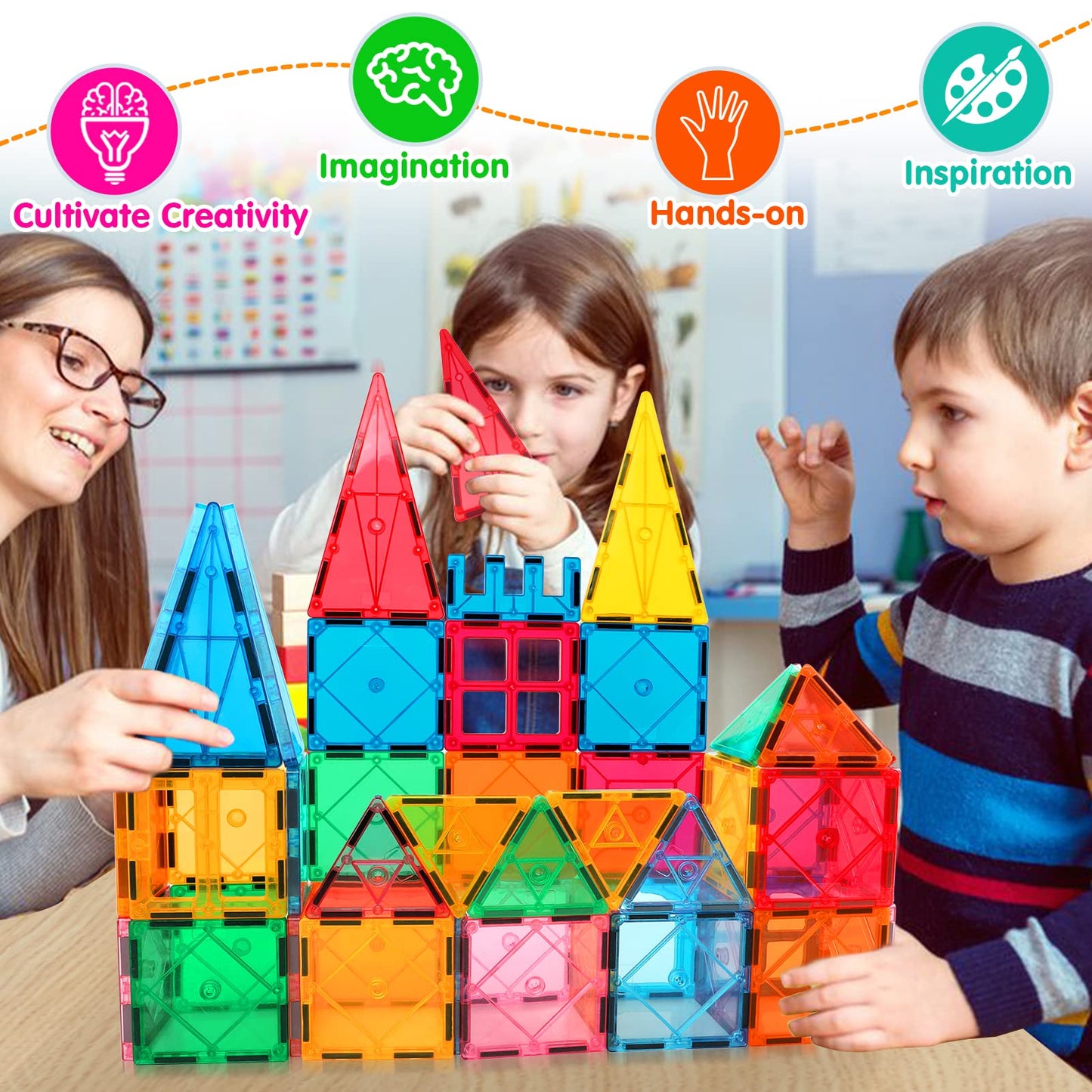 Mruikeny Magnetic Tiles Building Blocks for 3 4 5 6 7 8+ Years Old Boys Girls Colorful Magnet