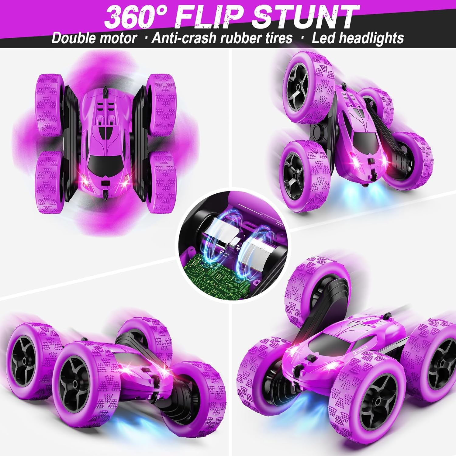 RC Cars, Purple Remote Control Car for Girls, 2.4 GHZ Double Sided RC Stunt Car 360° Rotating